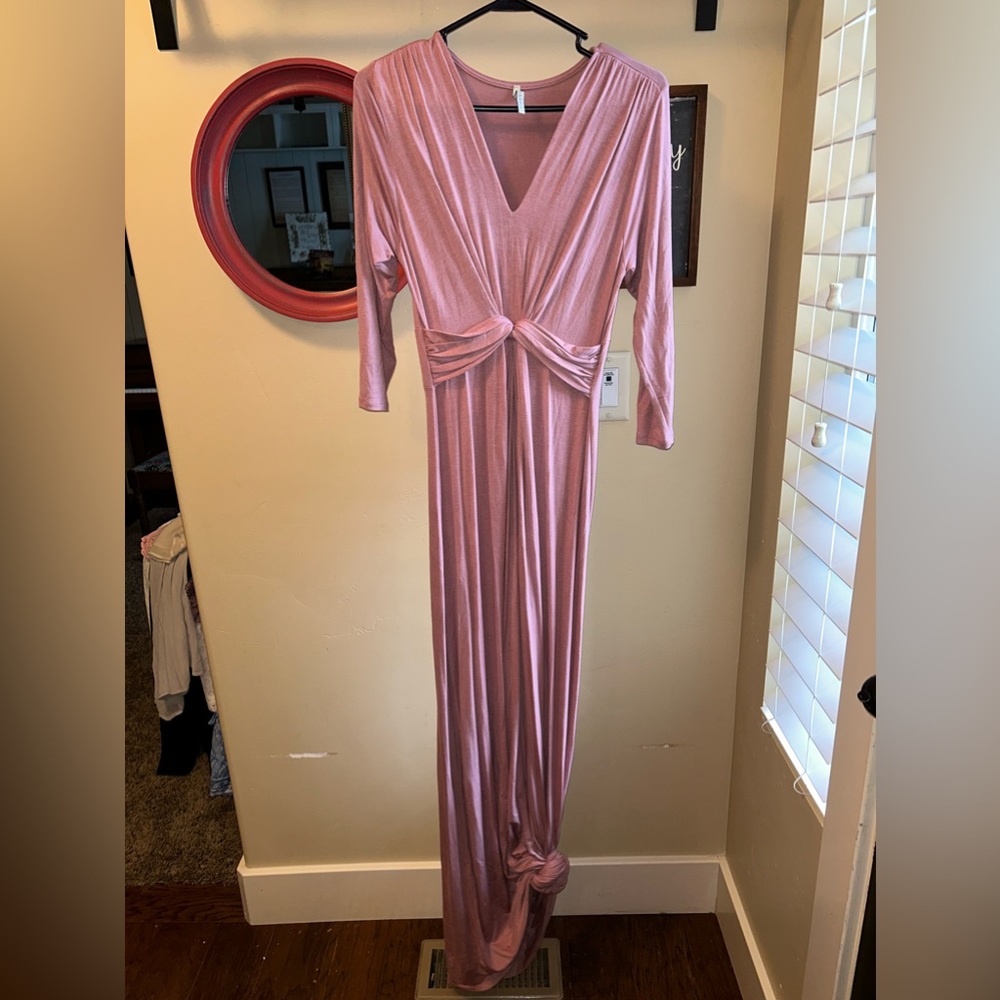 Pink, long sleeve, maxi dress